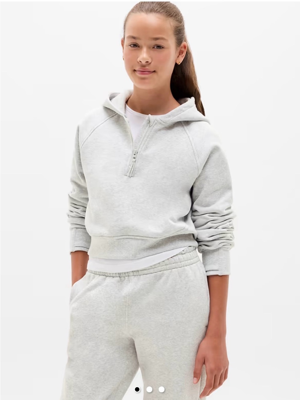 Athleta Girl All Day Half Zip Hoodie quartz heather grey size Medium 8-10